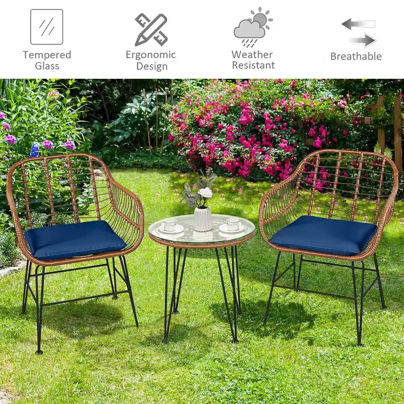 Costway Ensemble de bistro 3 pièces en rotin pour terrasse, table basse, fauteuil de jardin