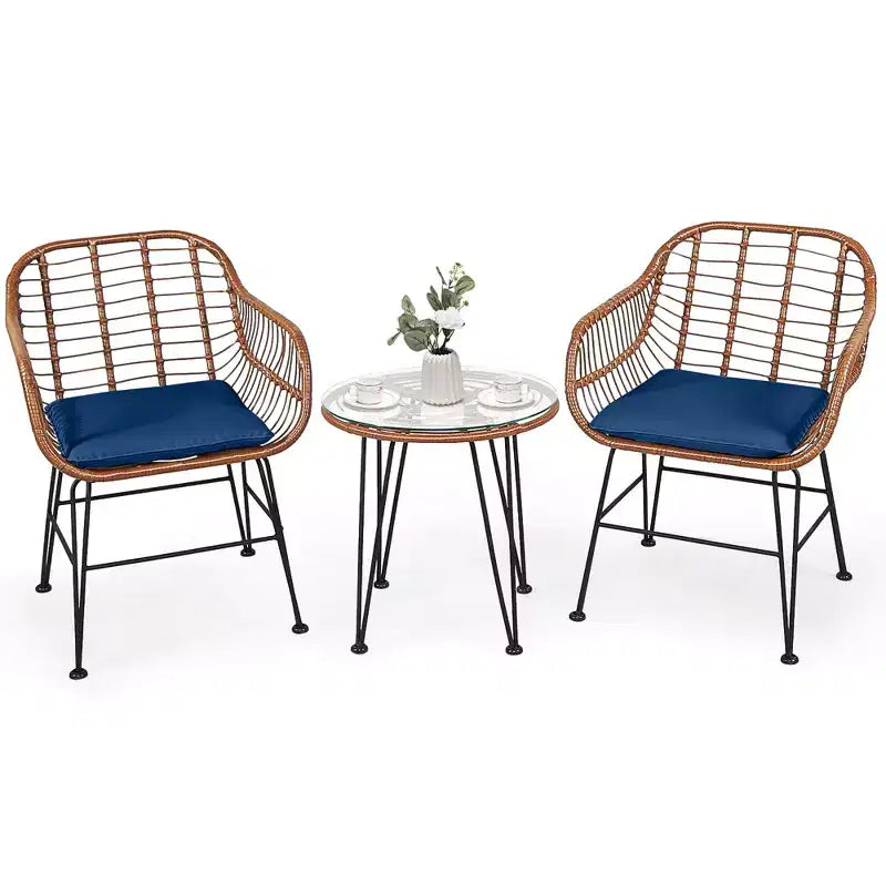 Costway Ensemble de bistro 3 pièces en rotin pour terrasse, table basse, fauteuil de jardin