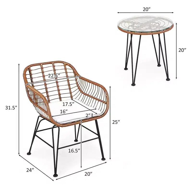 Costway Ensemble de bistro 3 pièces en rotin pour terrasse, table basse, fauteuil de jardin