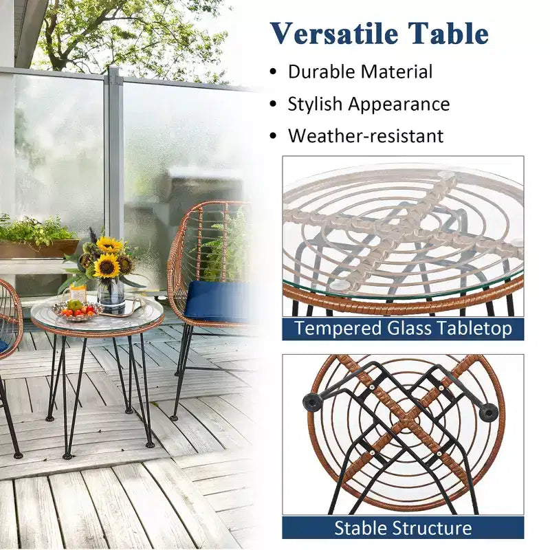 Costway Ensemble de bistro 3 pièces en rotin pour terrasse, table basse, fauteuil de jardin