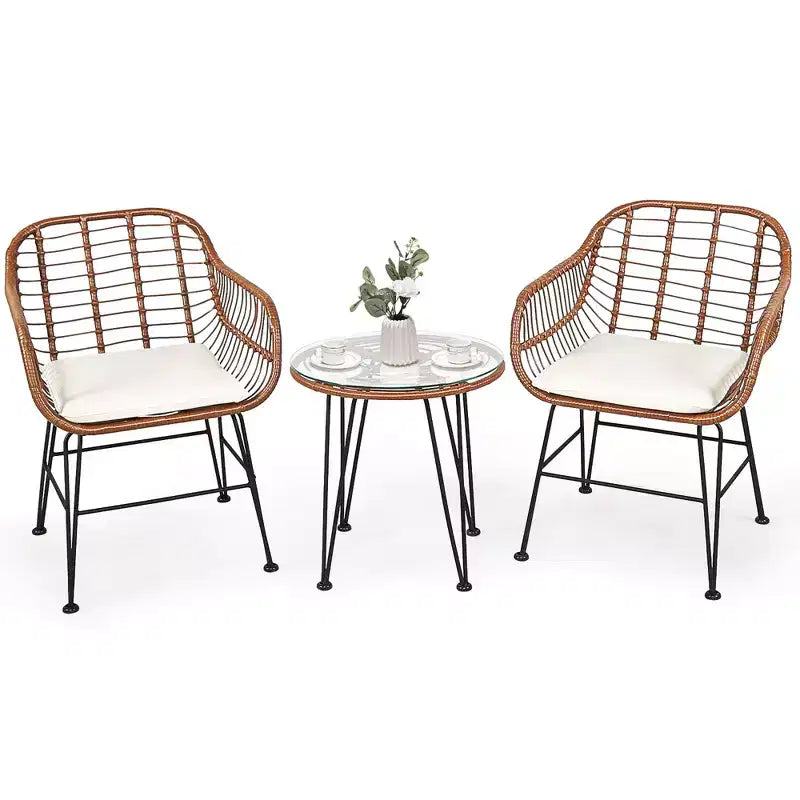 Costway Ensemble de bistro 3 pièces en rotin pour terrasse, table basse, fauteuil de jardin