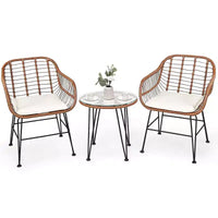Costway Ensemble de bistro 3 pièces en rotin pour terrasse, table basse, fauteuil de jardin