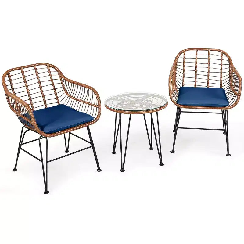 Costway Ensemble de bistro 3 pièces en rotin pour terrasse, table basse, fauteuil de jardin