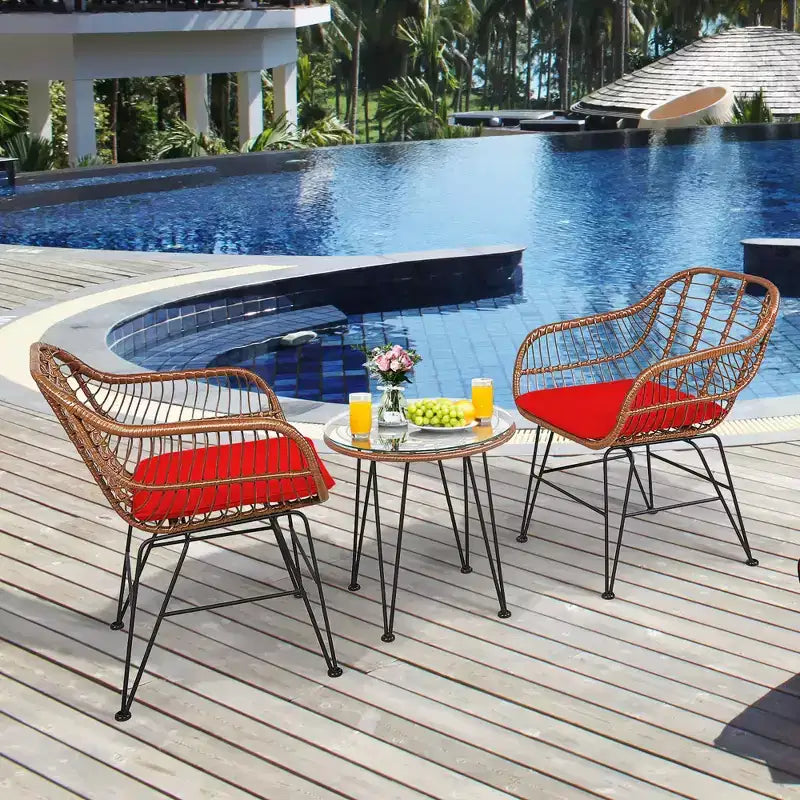 Costway Ensemble de bistro 3 pièces en rotin pour terrasse, table basse, fauteuil de jardin