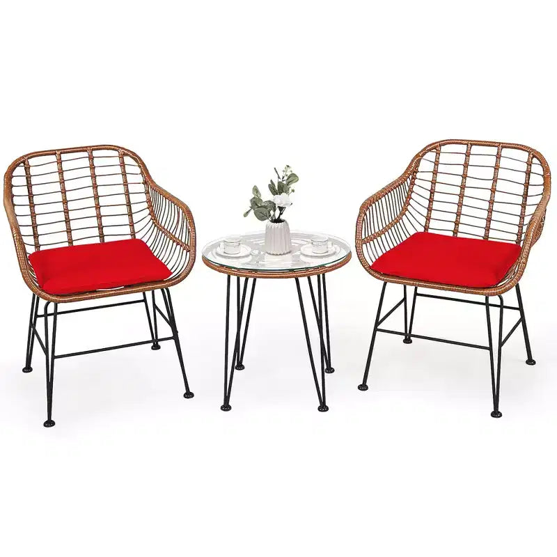 Costway Ensemble de bistro 3 pièces en rotin pour terrasse, table basse, fauteuil de jardin