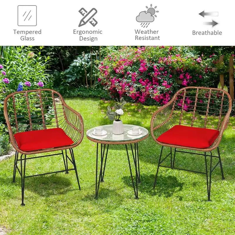Costway Ensemble de bistro 3 pièces en rotin pour terrasse, table basse, fauteuil de jardin