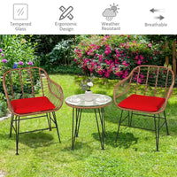 Costway Ensemble de bistro 3 pièces en rotin pour terrasse, table basse, fauteuil de jardin