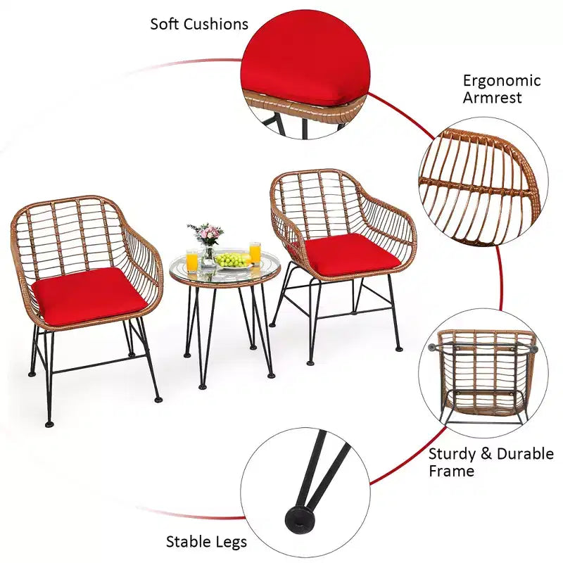 Costway Ensemble de bistro 3 pièces en rotin pour terrasse, table basse, fauteuil de jardin