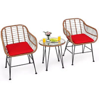 Costway Ensemble de bistro 3 pièces en rotin pour terrasse, table basse, fauteuil de jardin