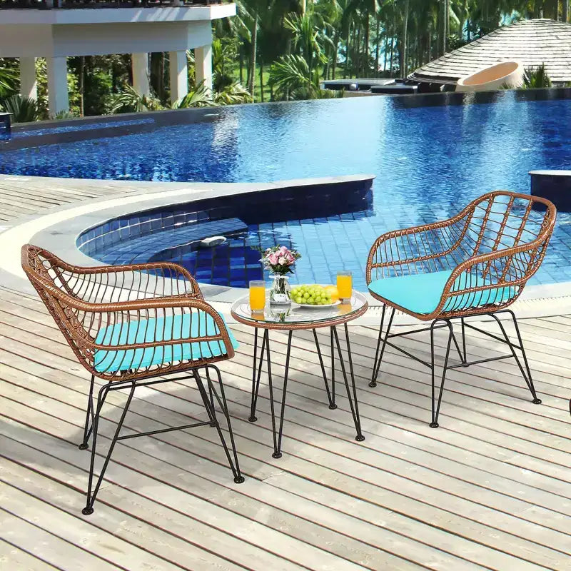 Costway Ensemble de bistro 3 pièces en rotin pour terrasse, table basse, fauteuil de jardin