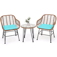 Costway Ensemble de bistro 3 pièces en rotin pour terrasse, table basse, fauteuil de jardin