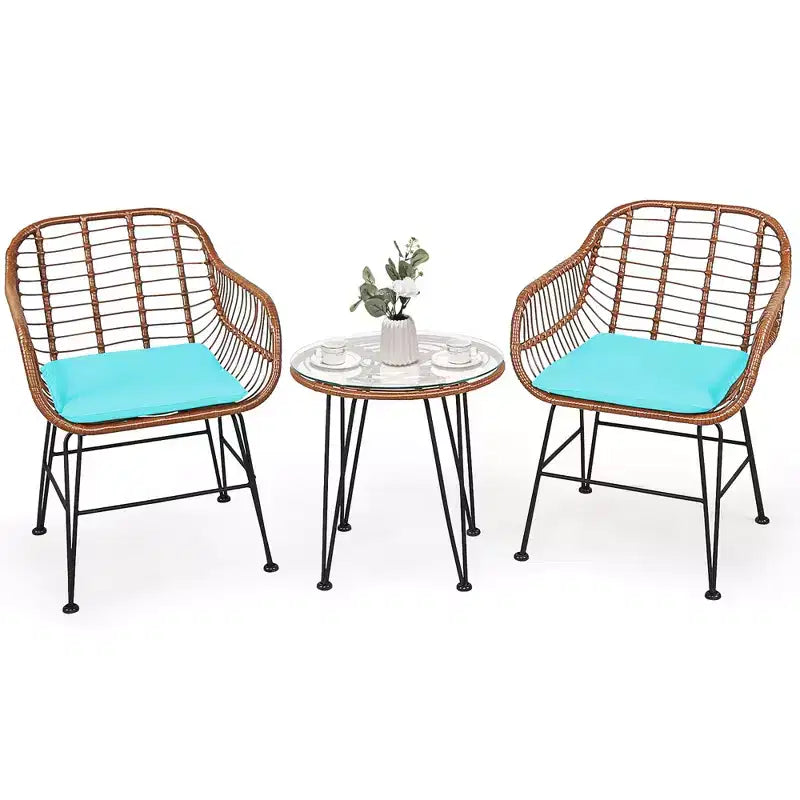 Costway Ensemble de bistro 3 pièces en rotin pour terrasse, table basse, fauteuil de jardin