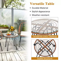 Costway Ensemble de bistro 3 pièces en rotin pour terrasse, table basse, fauteuil de jardin
