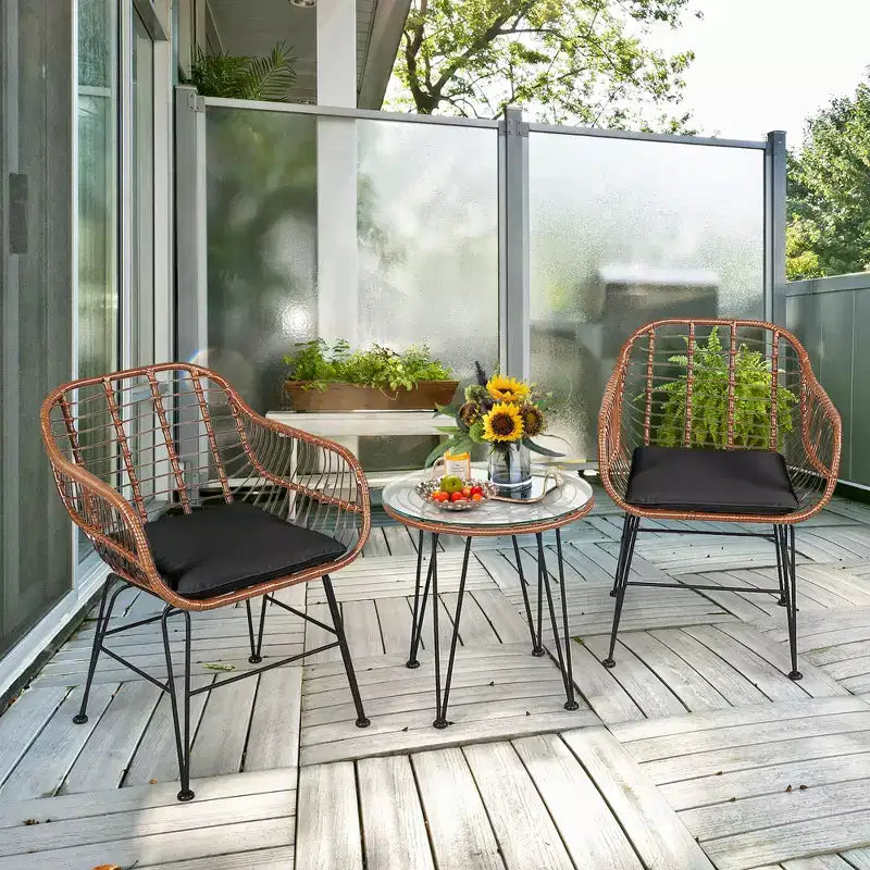 Costway Ensemble de bistro 3 pièces en rotin pour terrasse, table basse, fauteuil de jardin