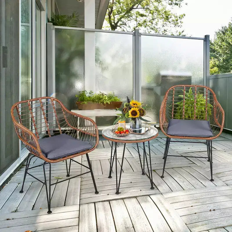 Costway Ensemble de bistro 3 pièces en rotin pour terrasse, table basse, fauteuil de jardin