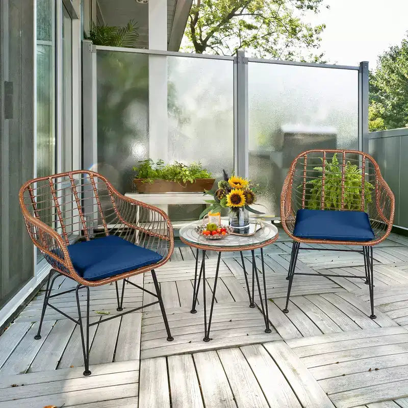 Costway Ensemble de bistro 3 pièces en rotin pour terrasse, table basse, fauteuil de jardin