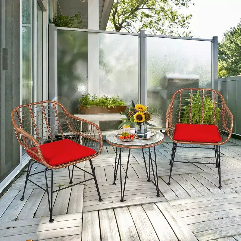 Costway Ensemble de bistro 3 pièces en rotin pour terrasse, table basse, fauteuil de jardin