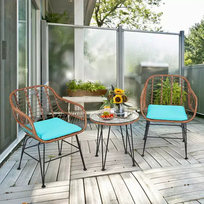 Costway Ensemble de bistro 3 pièces en rotin pour terrasse, table basse, fauteuil de jardin