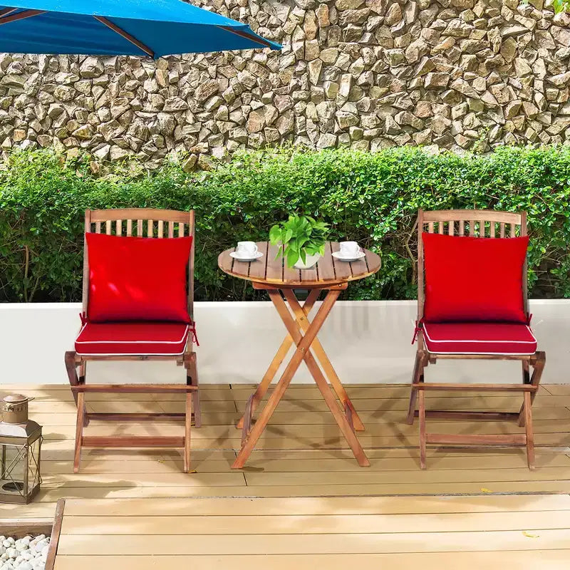 Costway Ensemble bistro pliable en bois 3 pièces pour patio, chaises avec coussins, conversation