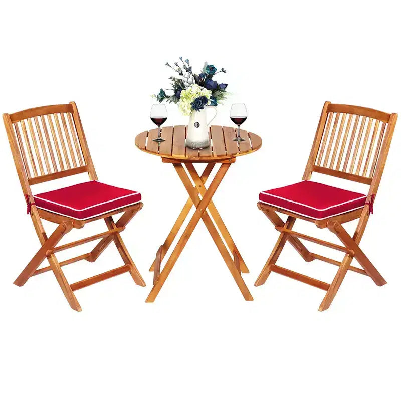Costway Ensemble bistro pliable en bois 3 pièces pour patio, chaises avec coussins, conversation