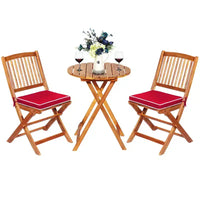 Costway Ensemble bistro pliable en bois 3 pièces pour patio, chaises avec coussins, conversation