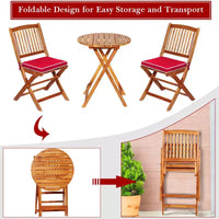 Costway Ensemble bistro pliable en bois 3 pièces pour patio, chaises avec coussins, conversation