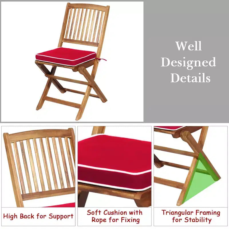 Costway Ensemble bistro pliable en bois 3 pièces pour patio, chaises avec coussins, conversation