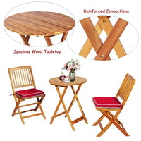 Costway Ensemble bistro pliable en bois 3 pièces pour patio, chaises avec coussins, conversation