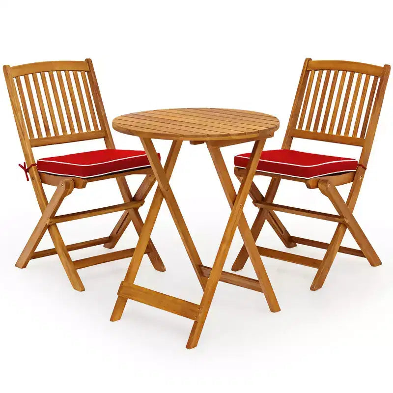 Costway Ensemble bistro pliable en bois 3 pièces pour patio, chaises avec coussins, conversation