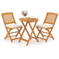 Costway Ensemble bistro pliable en bois 3 pièces pour patio, chaises avec coussins, conversation