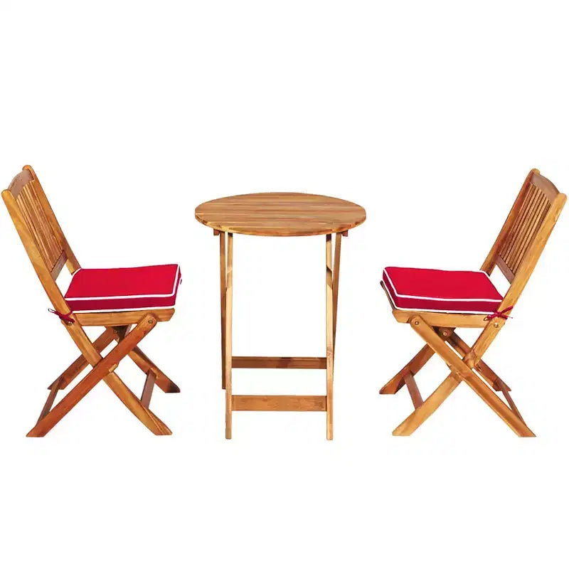 Costway Ensemble bistro pliable en bois 3 pièces pour patio, chaises avec coussins, conversation