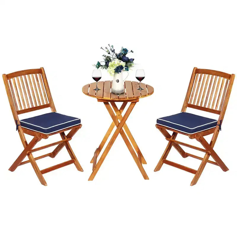 Costway Ensemble bistro pliable en bois 3 pièces pour patio, chaises avec coussins, conversation