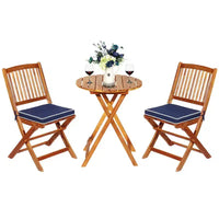 Costway Ensemble bistro pliable en bois 3 pièces pour patio, chaises avec coussins, conversation