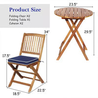 Costway Ensemble bistro pliable en bois 3 pièces pour patio, chaises avec coussins, conversation