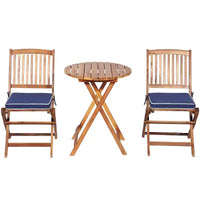 Costway Ensemble bistro pliable en bois 3 pièces pour patio, chaises avec coussins, conversation