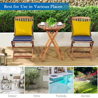 Costway Ensemble bistro pliable en bois 3 pièces pour patio, chaises avec coussins, conversation