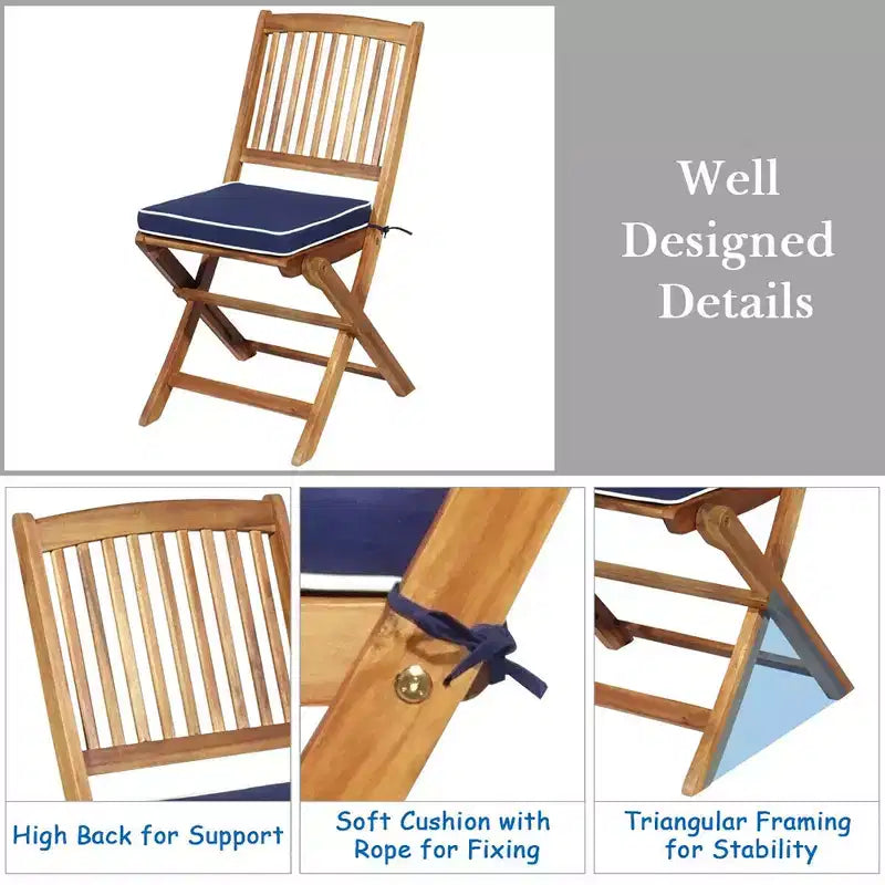 Costway Ensemble bistro pliable en bois 3 pièces pour patio, chaises avec coussins, conversation