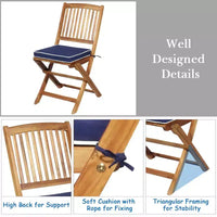Costway Ensemble bistro pliable en bois 3 pièces pour patio, chaises avec coussins, conversation