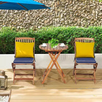 Costway Ensemble bistro pliable en bois 3 pièces pour patio, chaises avec coussins, conversation