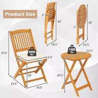 Costway Ensemble bistro pliable en bois 3 pièces pour patio, chaises avec coussins, conversation