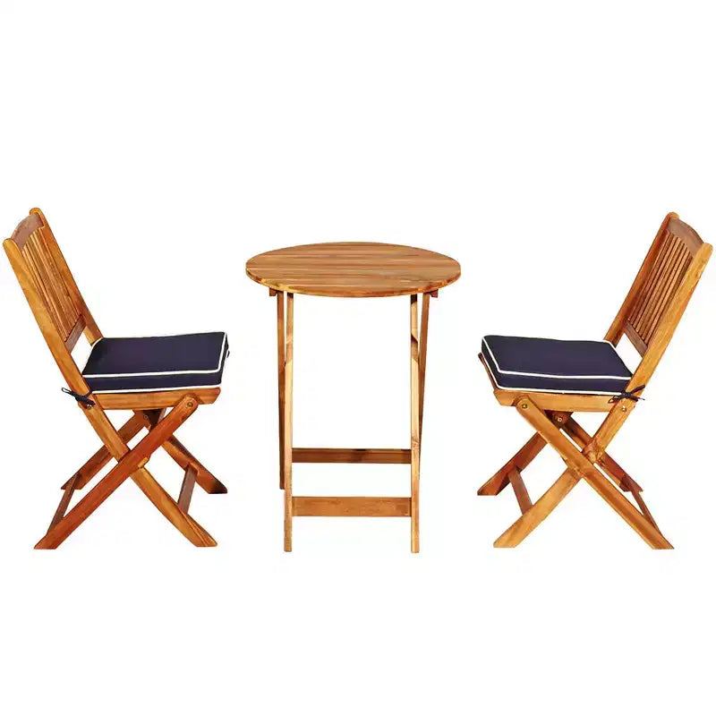 Costway Ensemble bistro pliable en bois 3 pièces pour patio, chaises avec coussins, conversation