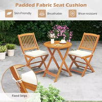 Costway Ensemble bistro pliable en bois 3 pièces pour patio, chaises avec coussins, conversation