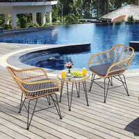 Costway Ensemble de Meubles de Bistro 3 Pièces en Rotin pour Patio avec Chaises Coussins et Table
