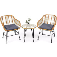 Costway Ensemble de Meubles de Bistro 3 Pièces en Rotin pour Patio avec Chaises Coussins et Table