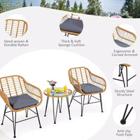 Costway Ensemble de Meubles de Bistro 3 Pièces en Rotin pour Patio avec Chaises Coussins et Table