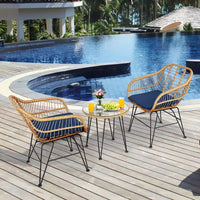 Costway Ensemble de Meubles de Bistro 3 Pièces en Rotin pour Patio avec Chaises Coussins et Table