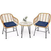 Costway Ensemble de Meubles de Bistro 3 Pièces en Rotin pour Patio avec Chaises Coussins et Table