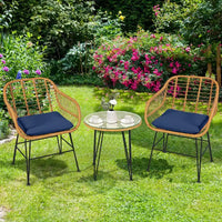 Costway Ensemble de Meubles de Bistro 3 Pièces en Rotin pour Patio avec Chaises Coussins et Table