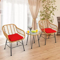 Costway Ensemble de Meubles de Bistro 3 Pièces en Rotin pour Patio avec Chaises Coussins et Table