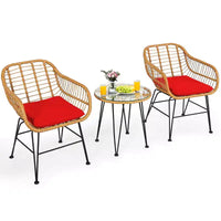 Costway Ensemble de Meubles de Bistro 3 Pièces en Rotin pour Patio avec Chaises Coussins et Table